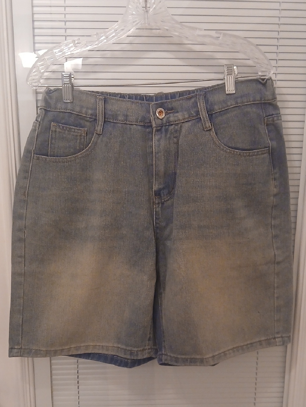 Men Faded Blue Denim Jean Shorts Stretchable Waist Size Large